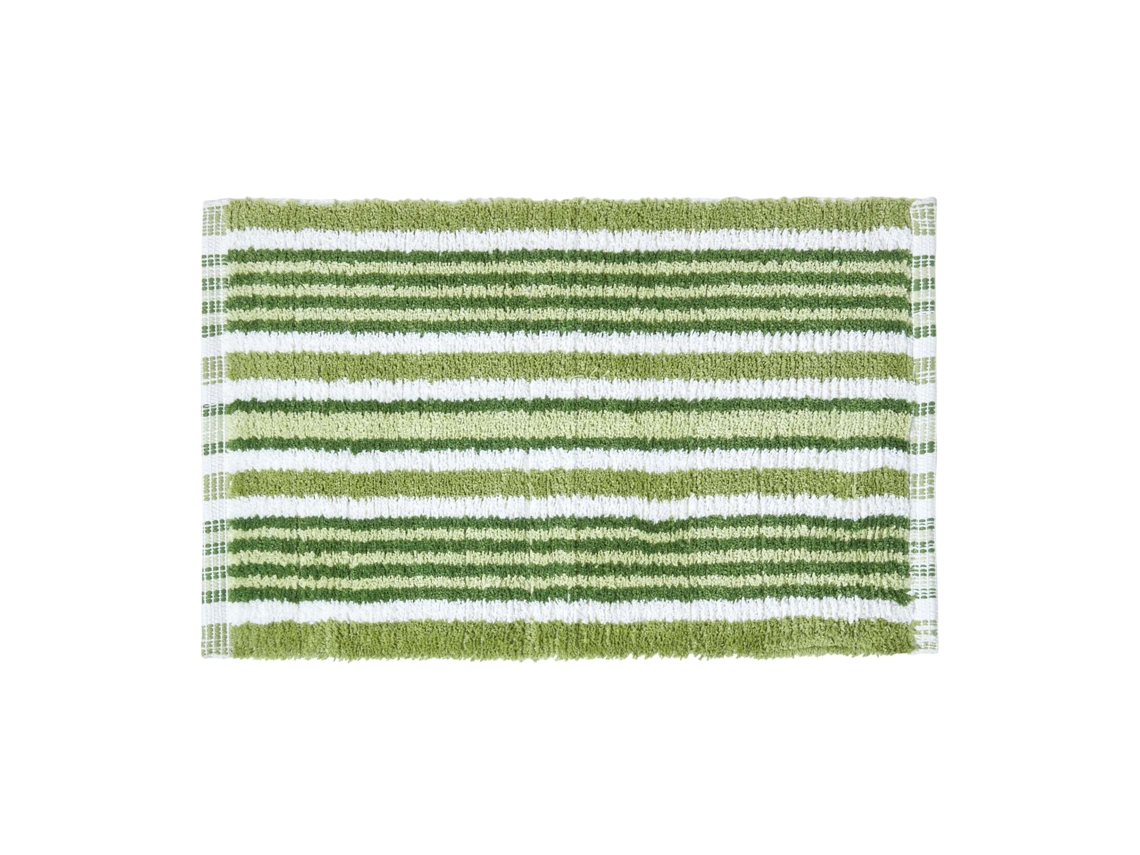 Homescapes Handloomed Striped Cotton Green Bath Mat