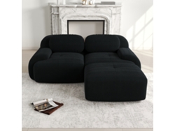 Sofá modular Eck 82 de pana suave con brazos curvos, sin montaje, negro, Mobrio