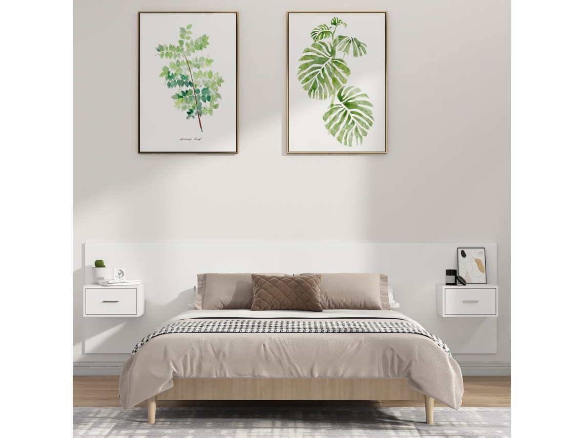 Cabecero De Cama Con Mesitas Madera Contrachapada Blanco