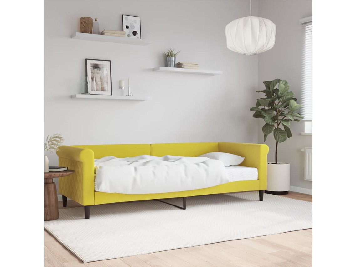 Sofá Cama Con Colchón Terciopelo Amarillo 80x200 Cm