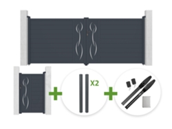 Puerta Batiente 4 M Life Alt. 160 Cm Gris + Puerta Peatonal 1 M Life Alt. 160 Cm + 4 Postes Elda + Motorización Hicker B200