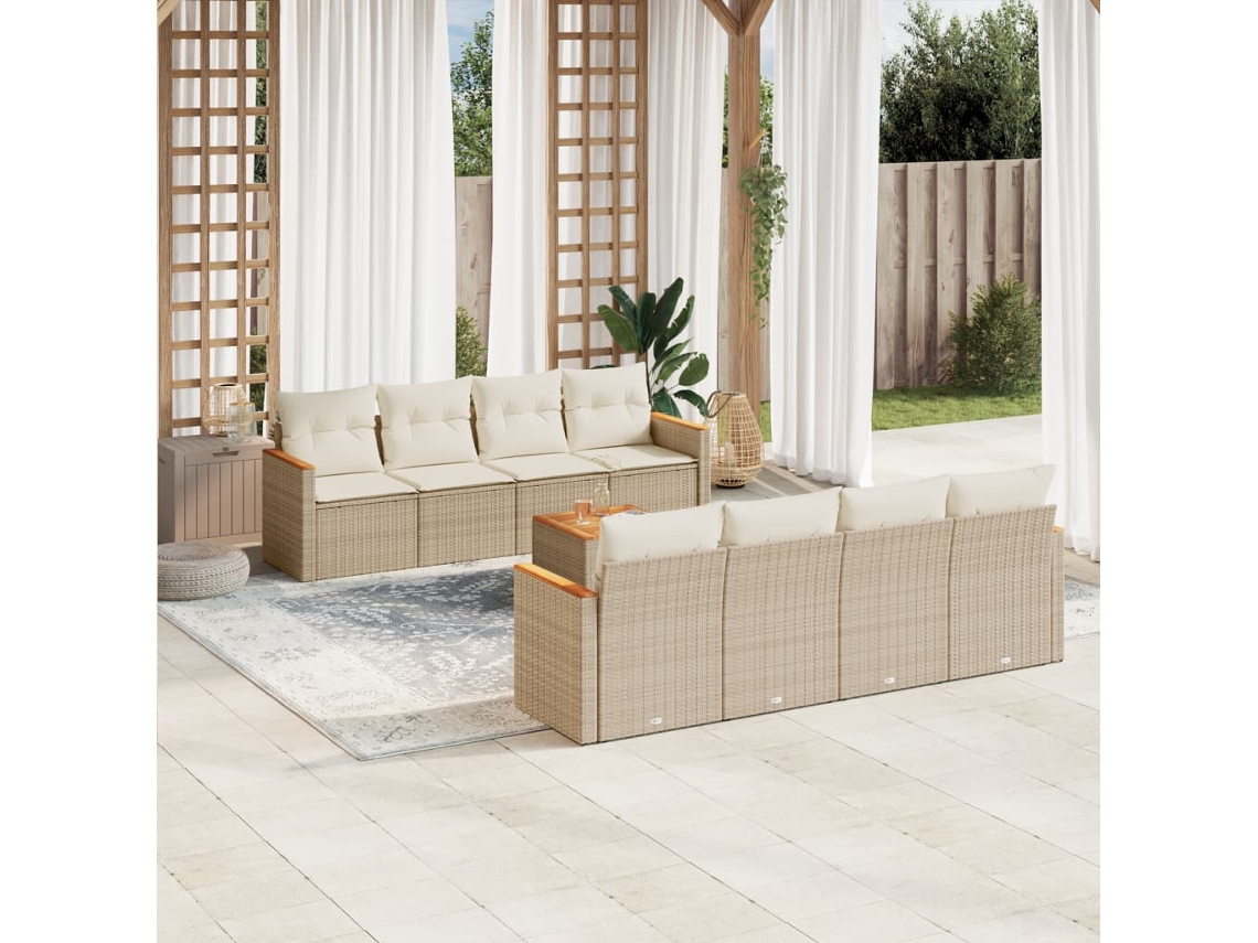 Conjunto de 9 sofás de jardín con cojines de mimbre beige de Dkd Home Decor
