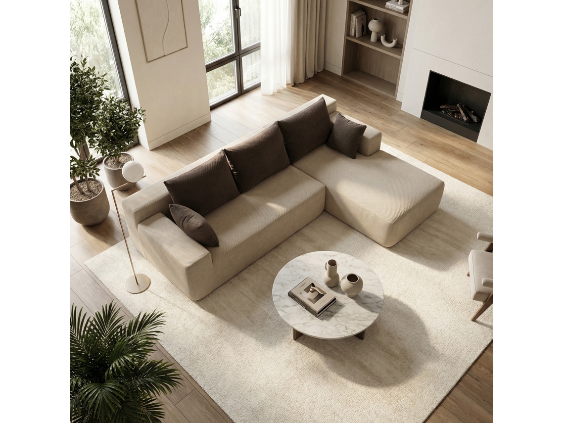 Coco Living Sofá De Salón Luna 3 Plazas - Pana Acanalada - Arena Marrón Derecha