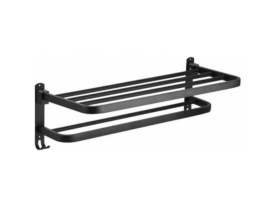 Toallero de baño con estante, plegable para ahorrar espacio, toallero de pared con almacenamiento de doble capa, contiene protección