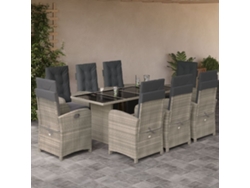 Juego de comedor de jardín de 9 piezas con cojines gris claro, Dkd Home Decor