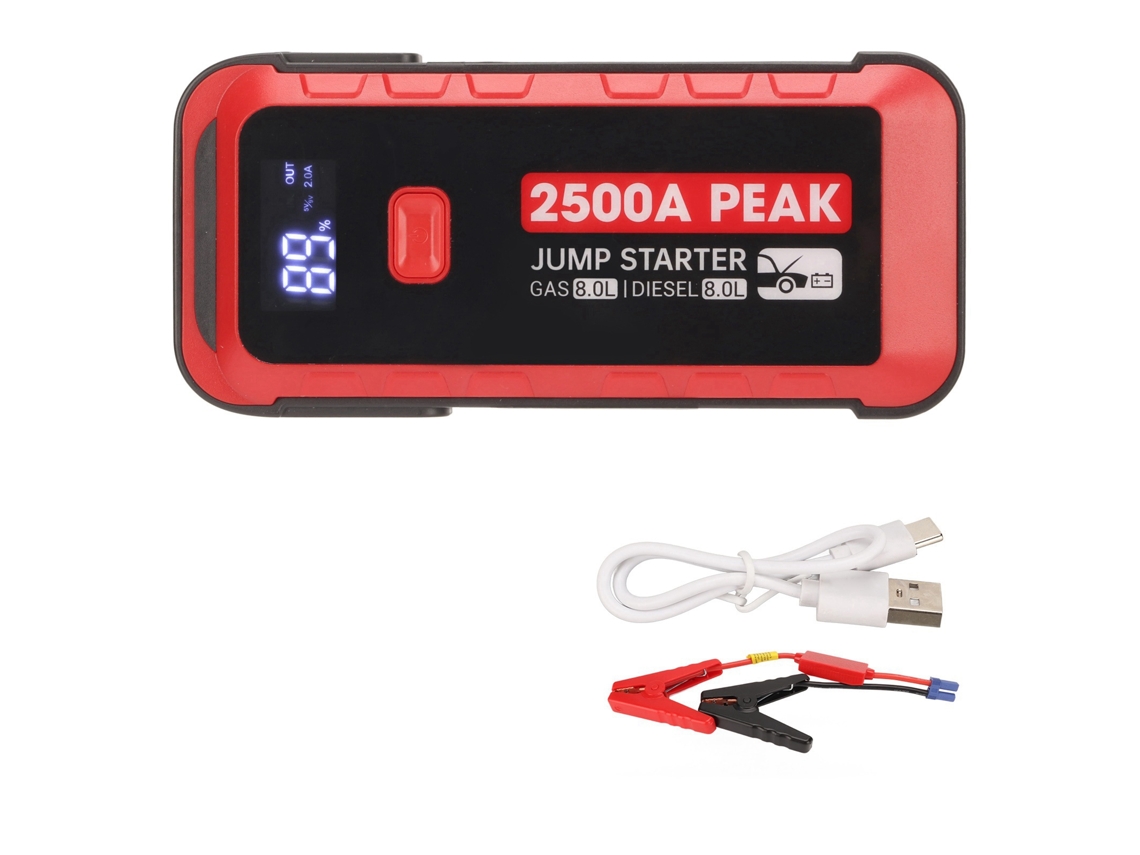 Arrancador de batería para coche 2500a 25800mAh, carga rápida, USB, LCD, portátil