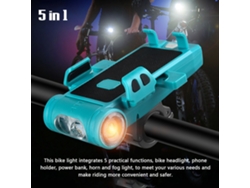 Luz Para Bicicleta 5 En 1: Faro Delantero Recargable De 3500 Mah Con Soporte Para Teléfono Móvil, Batería Externa, Bocina Y Luz Antiniebla.
