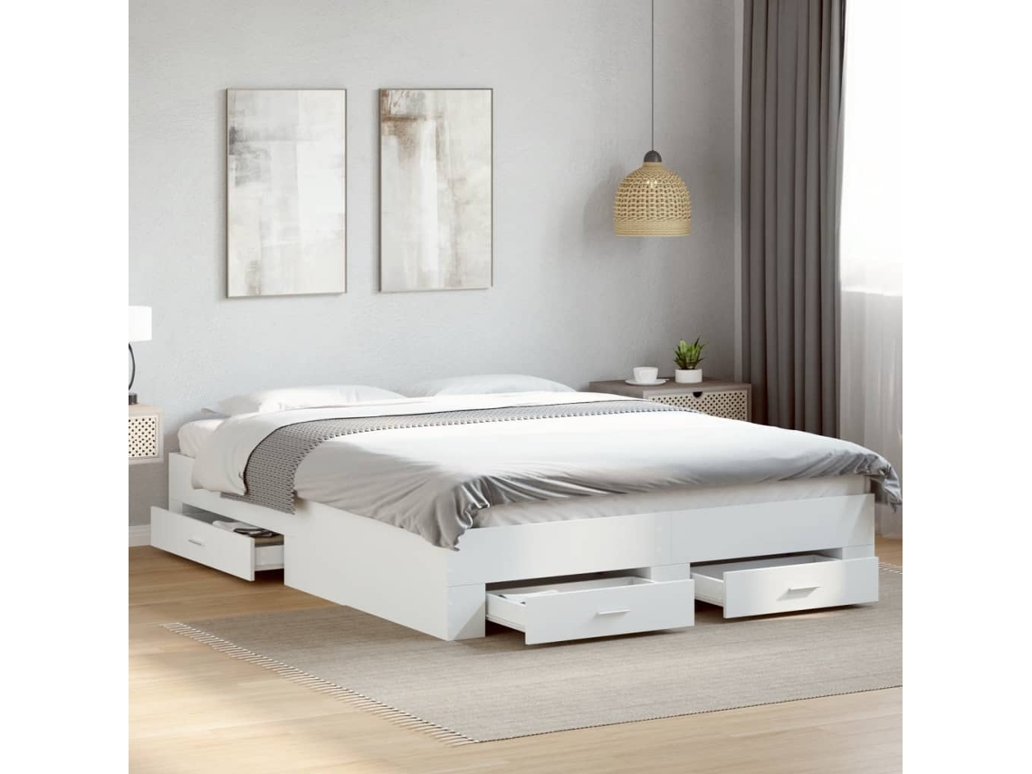 Cama Con Cajones Madera De Ingeniería Blanco 140x200 Cm