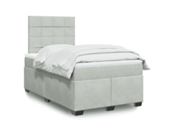 Cama Box Spring Con Colchón Terciopelo Gris Claro 120x200 Cm