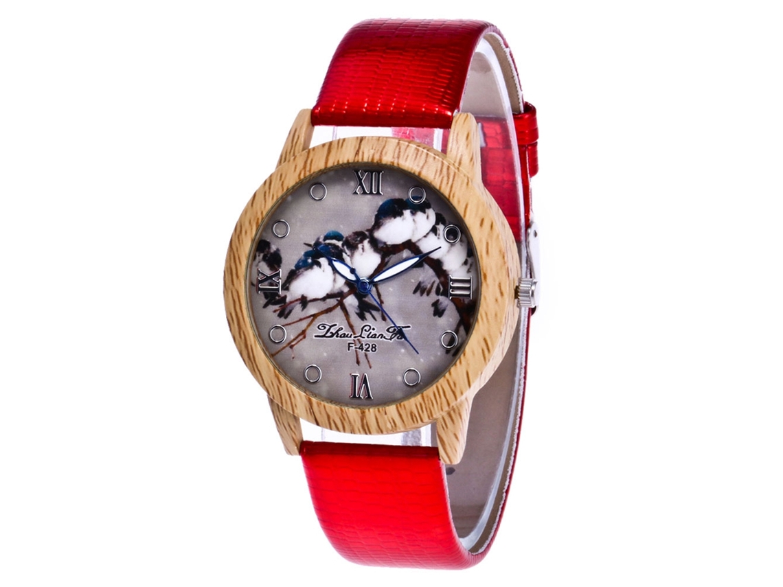 Reloj Casual Hombre De Cuarzo Con Dial Redondo Y Correa De Cuero Pu Rojo