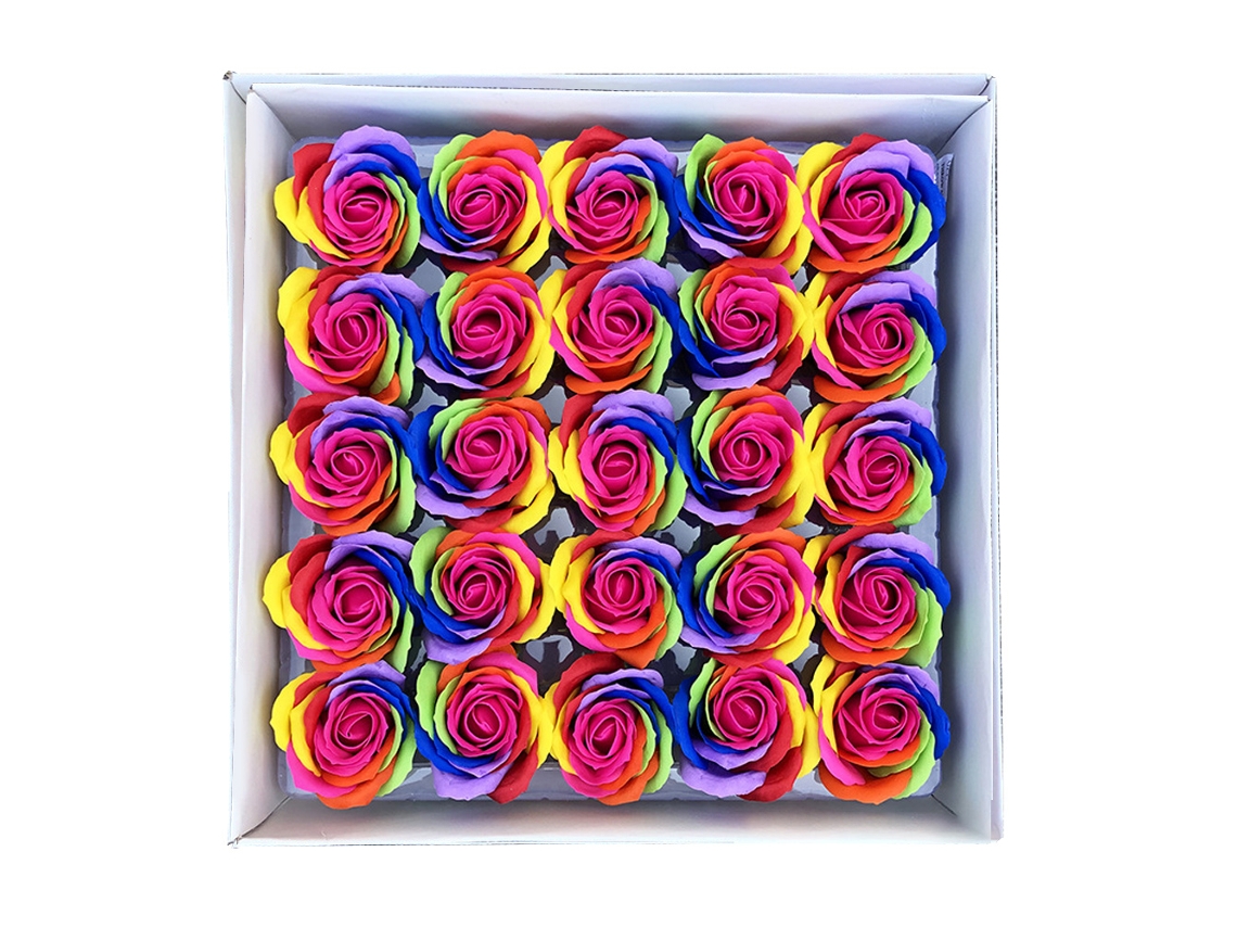 25 Jabones de Rosas Multicolores, Caja Regalo, Cumpleaños, Boda MEOIRUERY