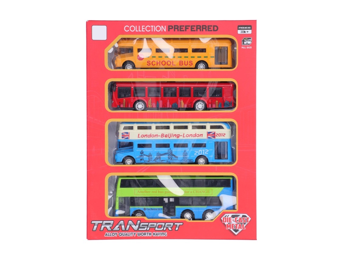 Conjunto De 4 Ônibus De Liga Com Função Puxar Para Trás Brinquedo Educativo Para Crianças 3+ Anos