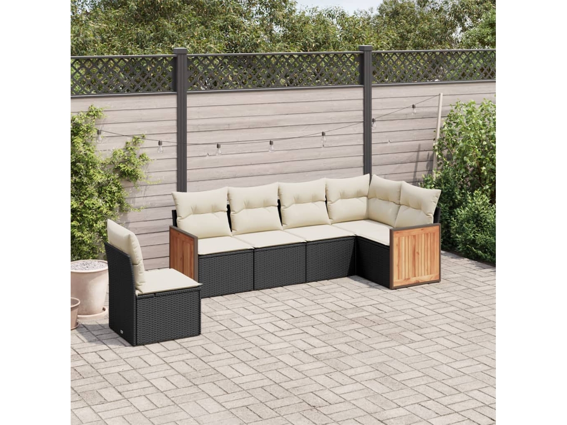 Conjunto de sofás de jardín de 6 piezas DKD Home Decor con cojines de mimbre negros