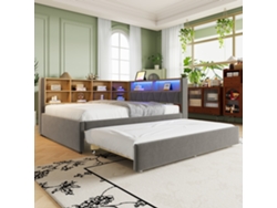 Sofá Cama 140x200, Cama Extraíble 90x190, Equipada Con Luces Led, Cama Tapizada, Cama Individual, Gris Oscuro.