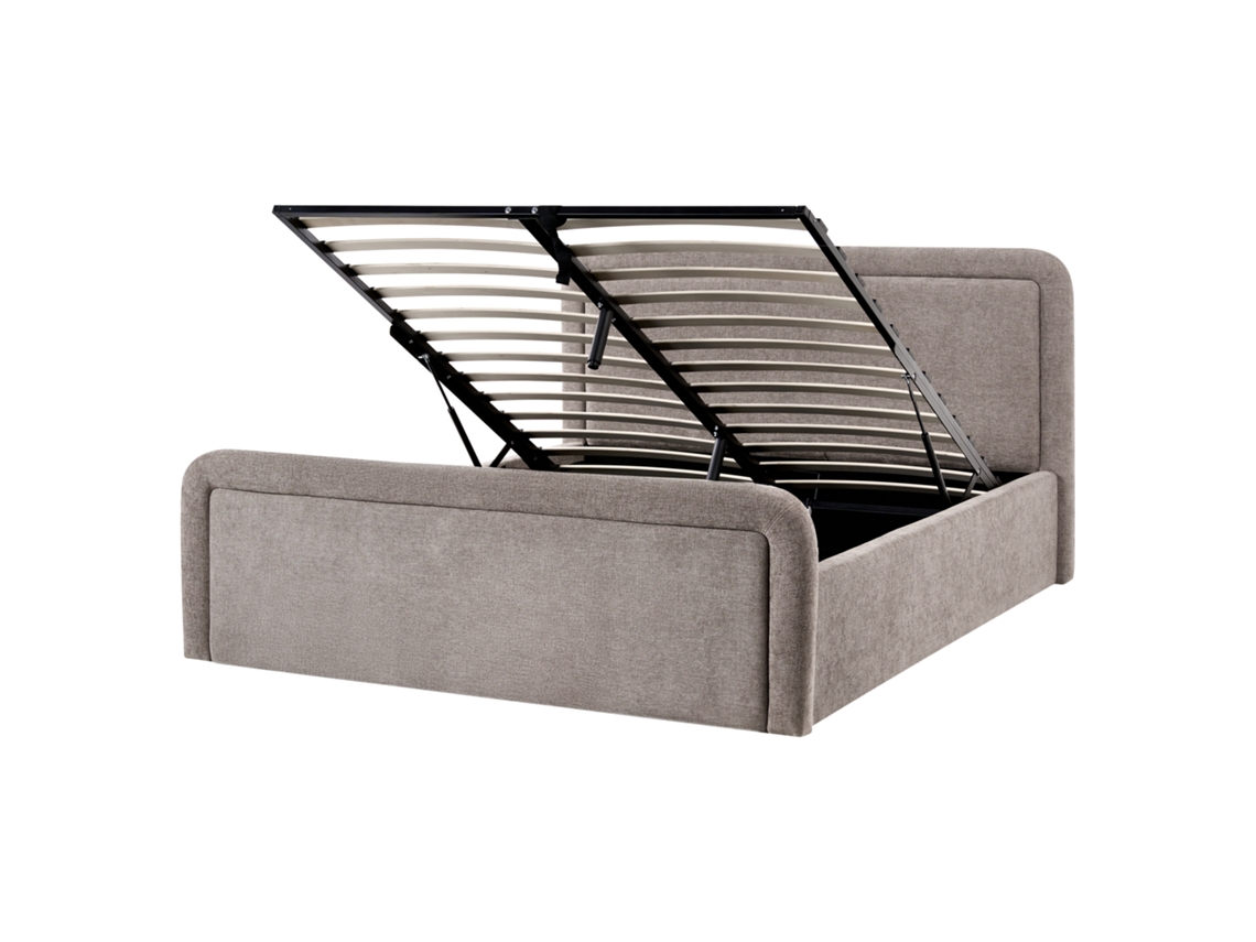 Cama De Casal Beliani Viviers De Tecido Creme 160x200