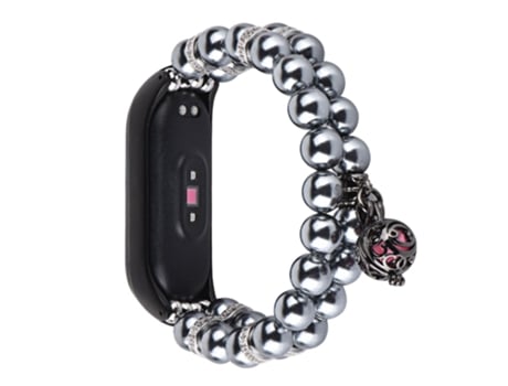 Correa de metal dos filas de perlas de imitación para Xiaomi Mi Band 4/Mi Band 3 - canoso