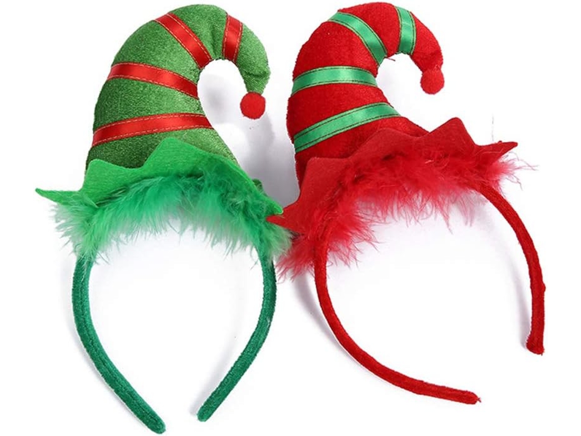 Diadema navideña para mujer, suave tejido polar, gorro de elfo festivo con elasticidad y comodidad para adultos y niños, 2 unidades