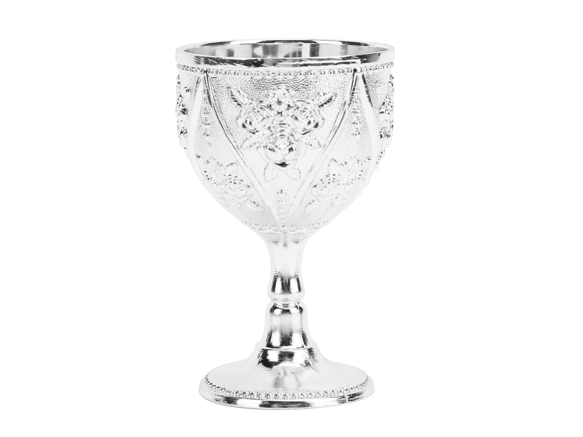 Copo de Vinho Metal 30ml Rosa Gravada Goblet Decorativo Bar Casa Casamento Prata