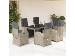 Juego de comedor de jardín de 7 piezas DKD Home Decor con cojines de mimbre gris
