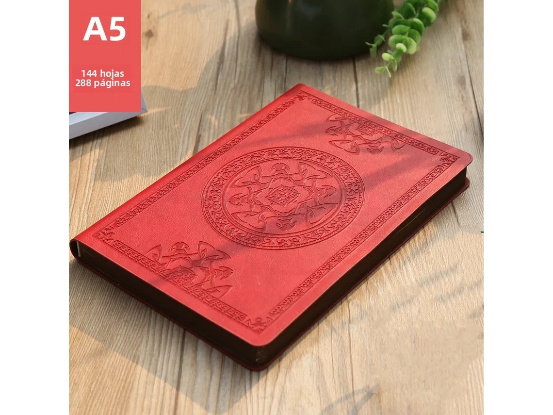 Libreta retro A5 con cubierta gruesa de cuero sintético y relieve literario MDUG (rojo)