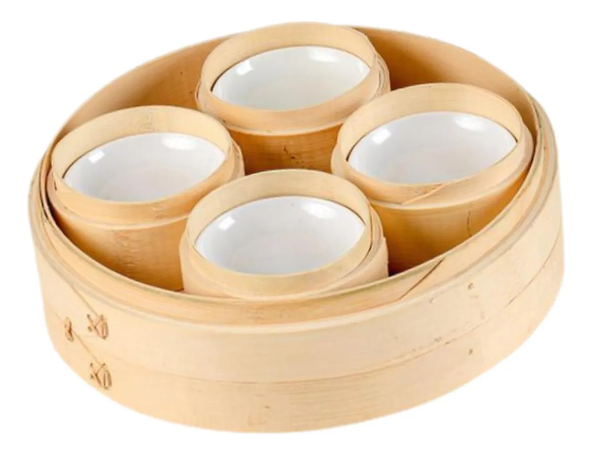 Cesta de vapor de bambú para cocinar con 4 tazonesvayotoy