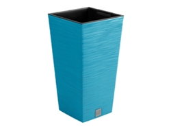 Maceta azul con depósito, 26,5 x 26,5 x 50 cm, capacidad de 11 litros.