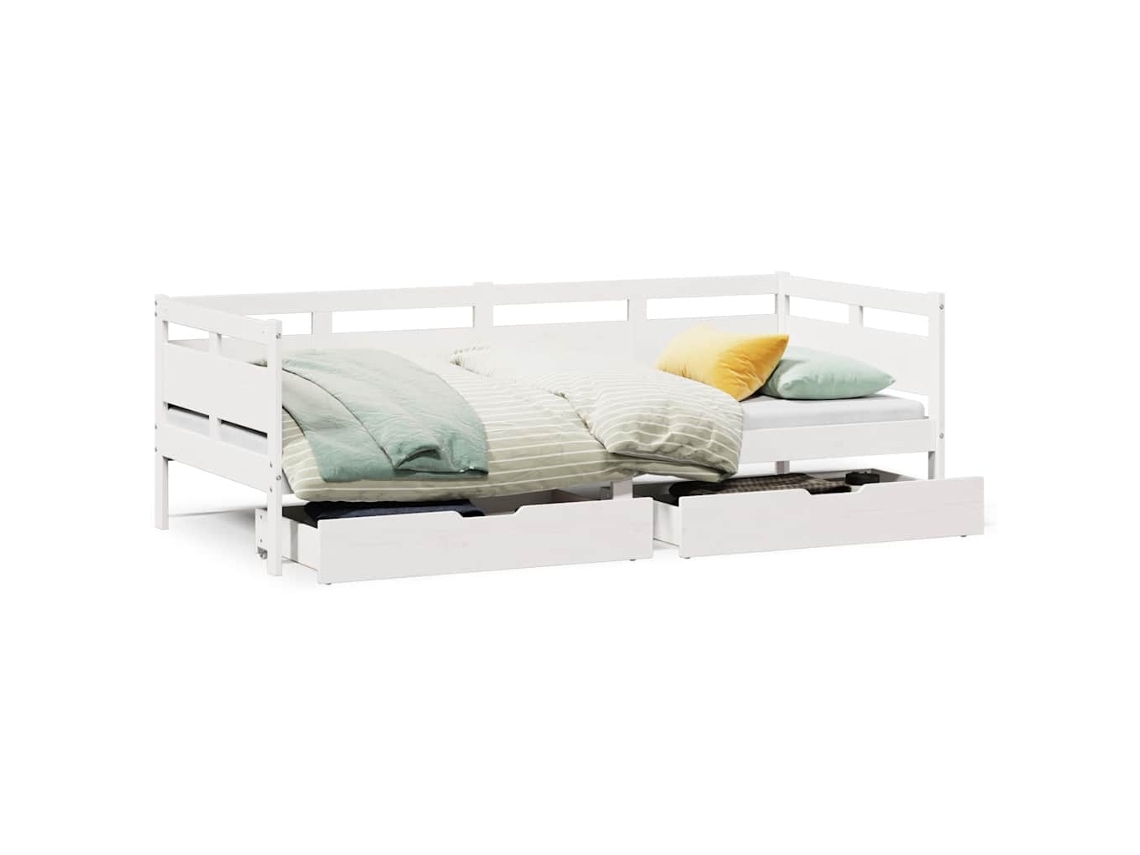 Maison Exclusive - Sofá Cama Con Cajones Madera Maciza De Pino Blanco 90x200 Cm