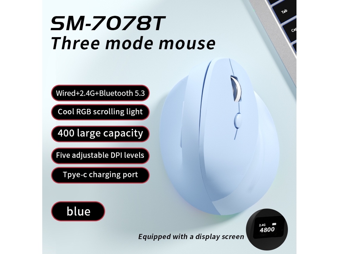 Ratón Ergonómico Yizhood Con Triple Modo Vertical, Indicador De Nivel De Batería Y 4800 Dpi Azul