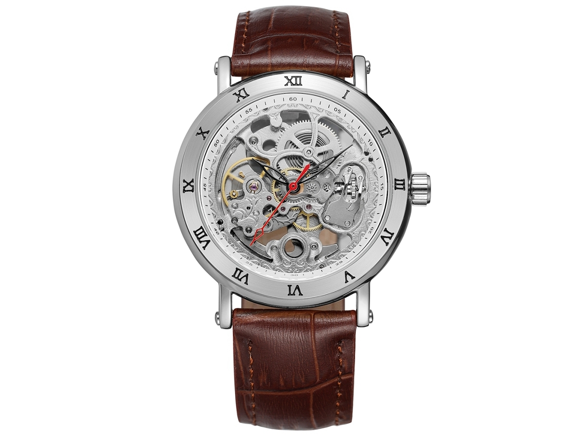 Reloj Automático Mecánico Hombre Forsining De Cuero Pu Resistente Al Agua Con Diseño Hueco