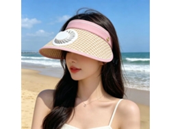 (rosa) Gorro Enrollable Recargable Por Usb Con Ventilador, Parasol De Verano Para Mujer Y Protección Uv.