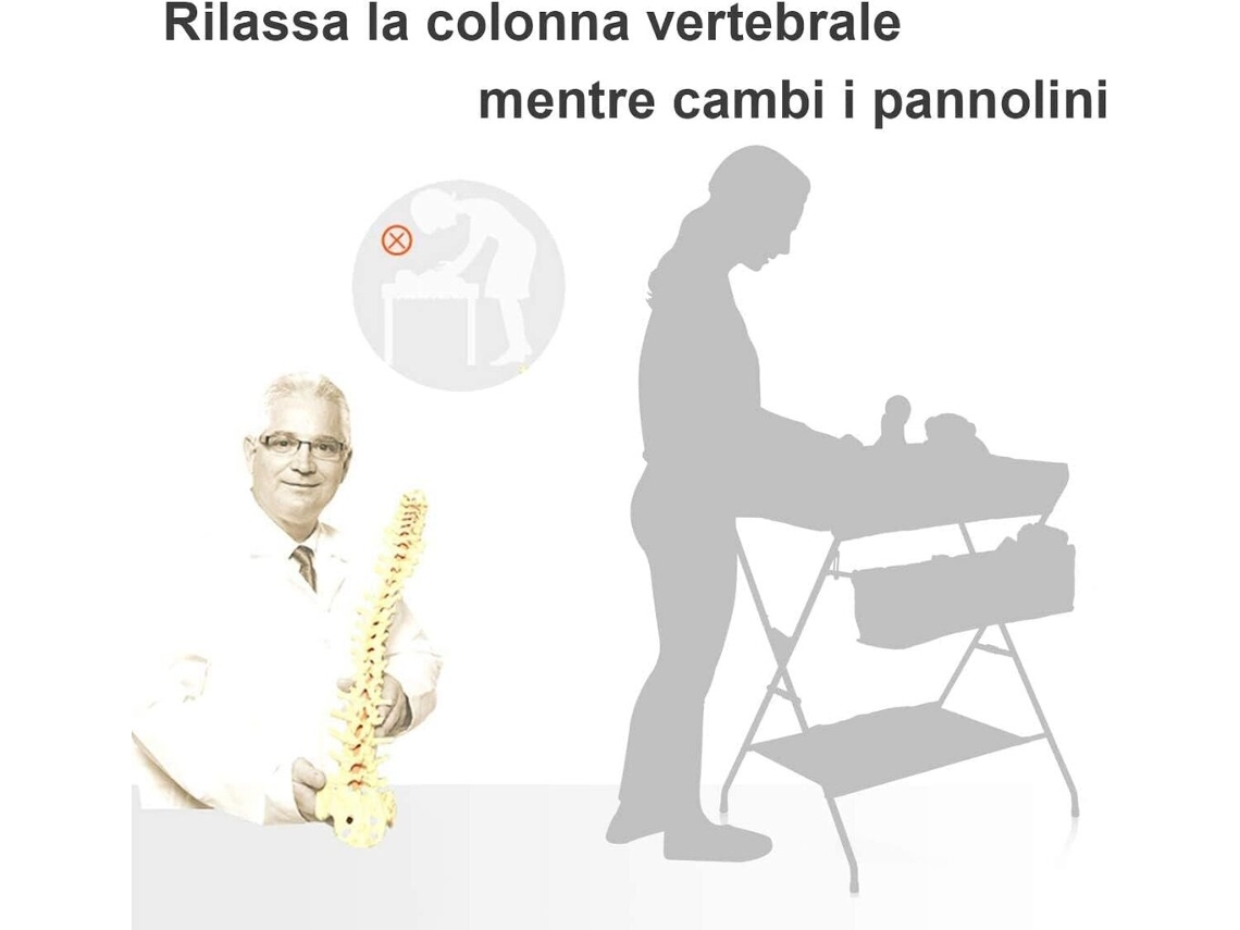 Cambiador plegable Tavalax con altura ajustable, estantes y ruedas