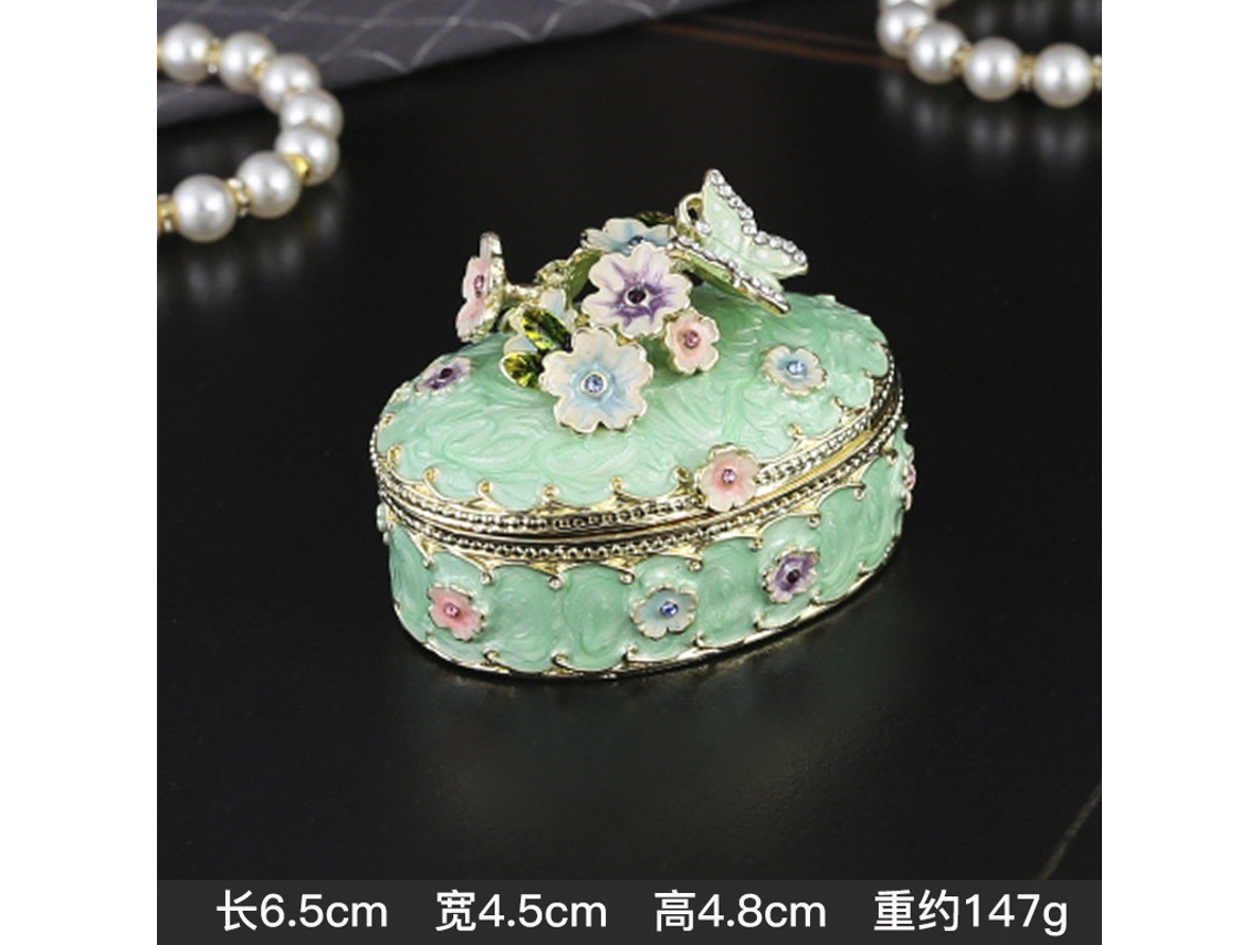 Caja De Joyería Ovalada De Esmalte Con Diseño De Flor De Cerezo (verde), Ideal Para Guardar Anillos Y Pendientes.