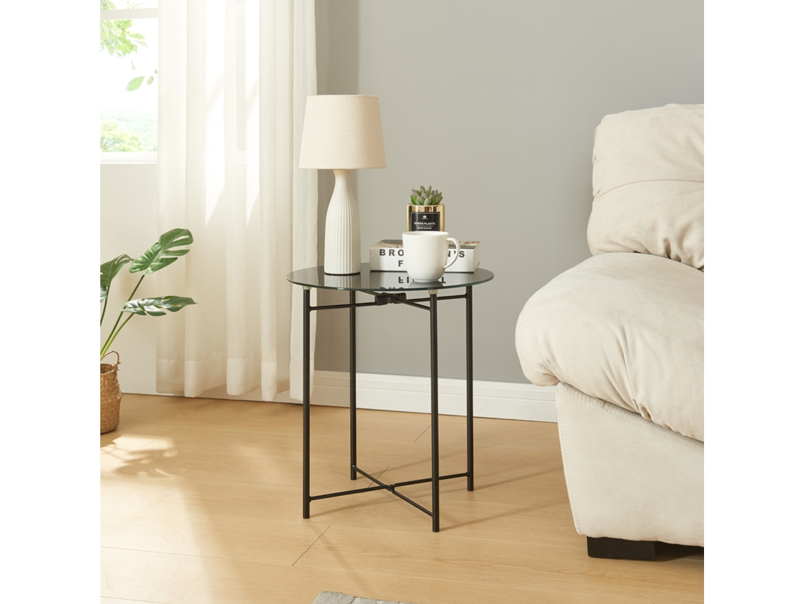 Mesa auxiliar Ödeshög acero cristal 45xØ42cm - Negro [EN.CASA]