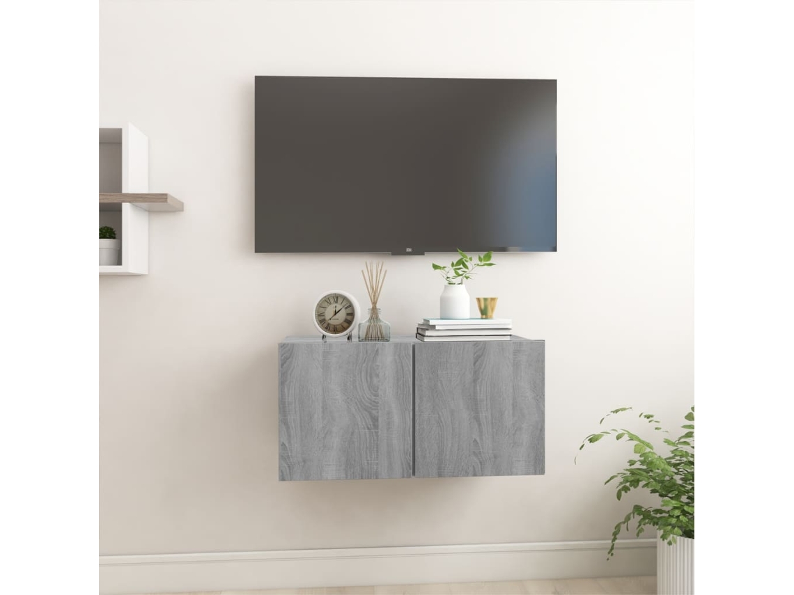 Mueble TV colgante madera contrachapada gris Sonoma 60x30x30 cm