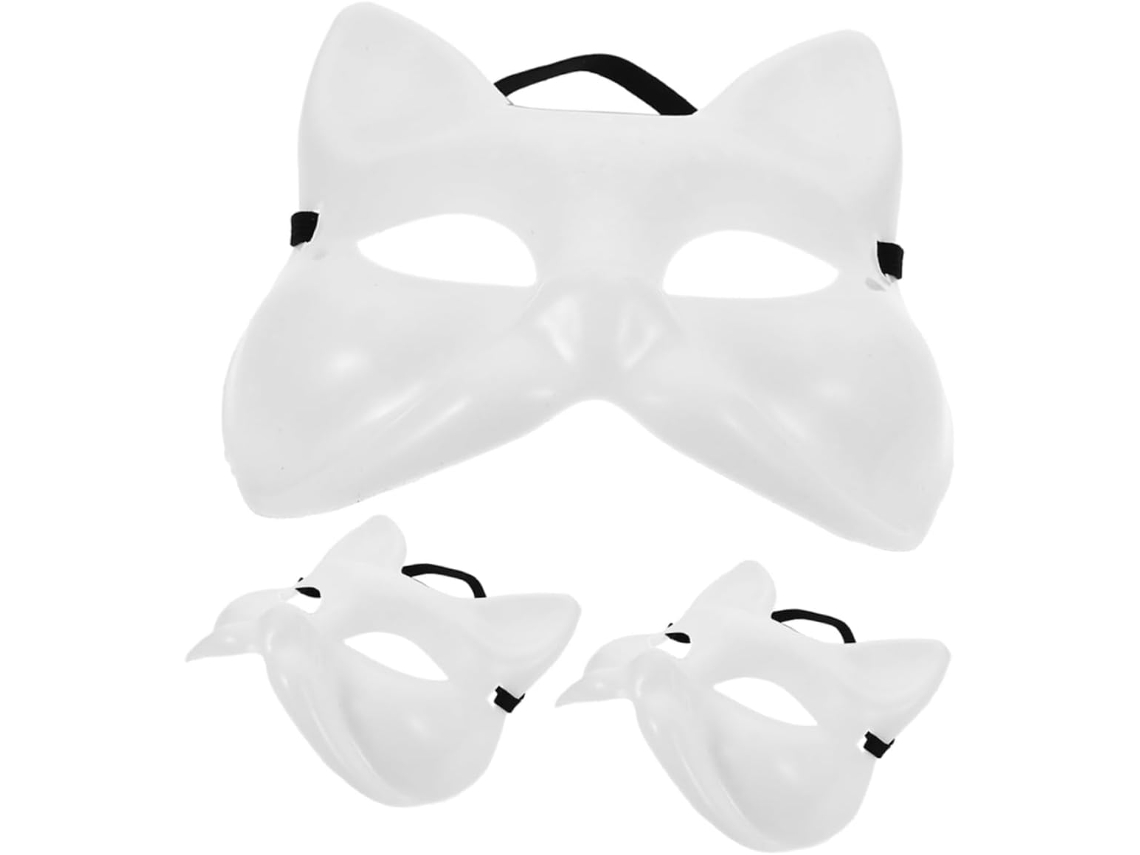 Máscaras De Animales De Plástico Blanco Sin Pintar De 3 Piezas - Accesorios Para Zorro Y Gato