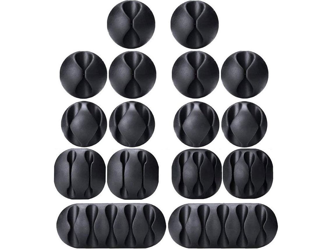 Clips Para Cables, 16 Unidades Adhesivas, Color Negro, Ideales Para Organizar Cables En Casa Y En La Oficina.