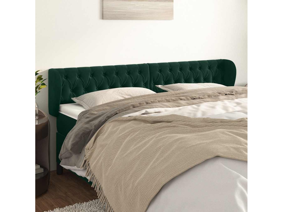 Cabecero De Cama | Panel De Cabecero De Terciopelo Verde Oscuro 203x23x78/88 Cm