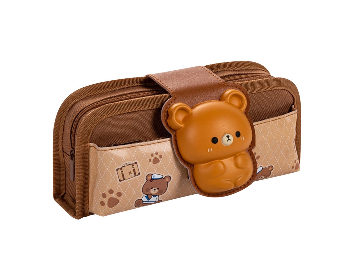 Estuche con bonito diseño de pato, cremallera y compartimentos interiores, ideal para estudiantes.