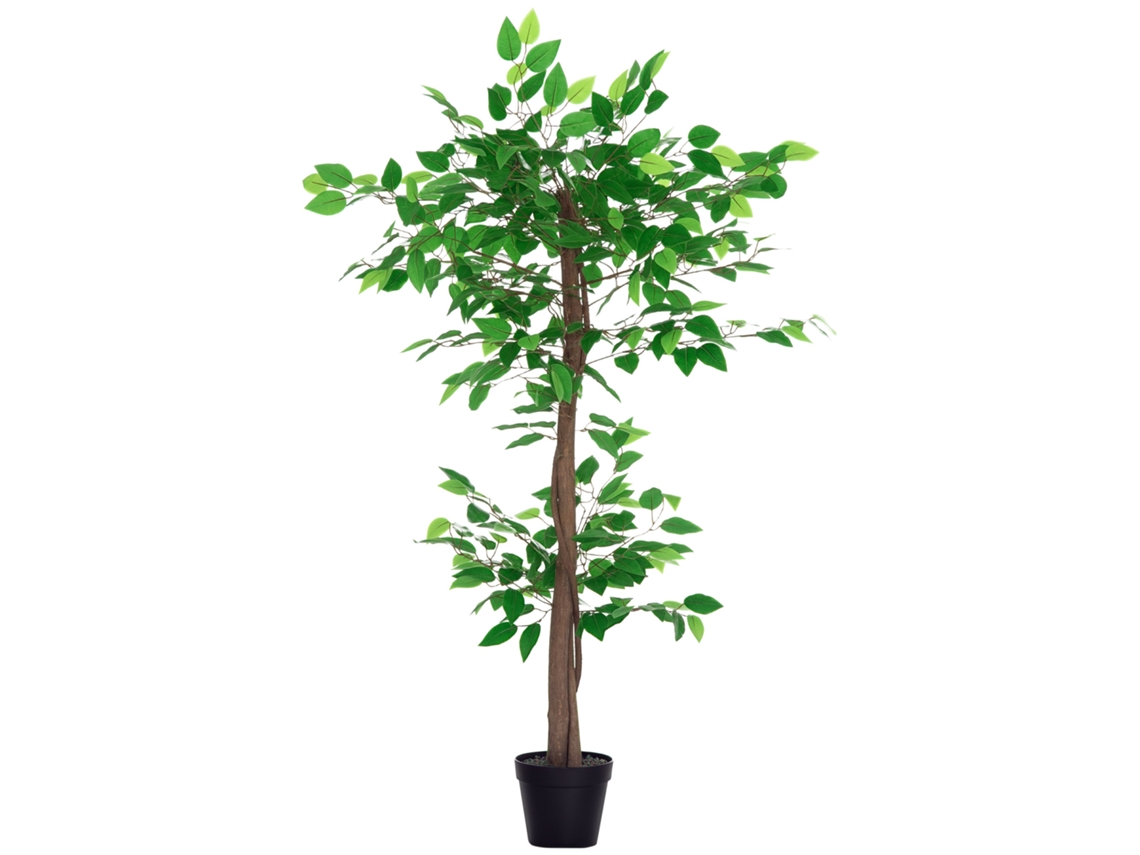 Árbol de ficus artificial de 120 cm con tronco y hojas densas, planta decorativa con maceta.