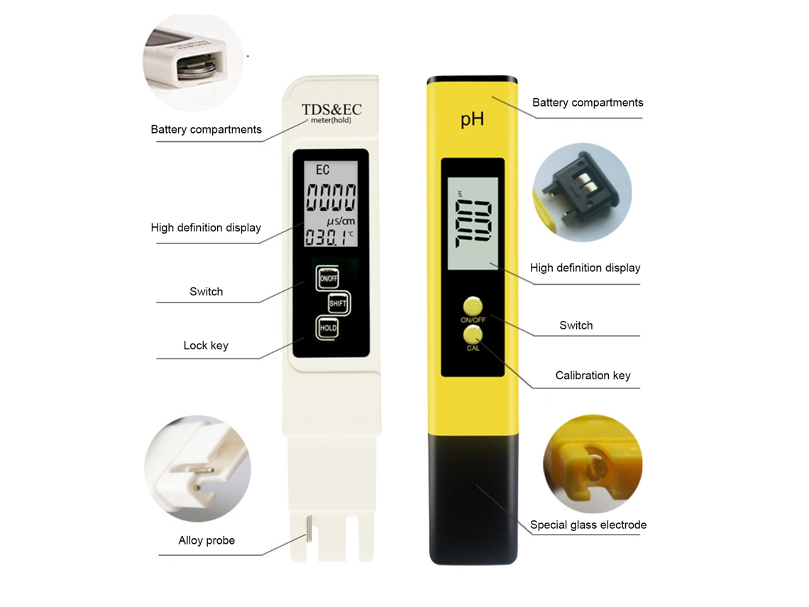 Lápiz Medidor De Calidad Del Agua Para Ph, Ec Y Tds Con Pantalla Digital De Alta Sensibilidad Y Diseño Portátil.