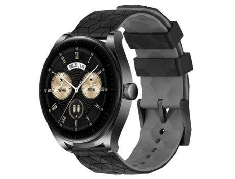 Correa de reloj inteligente para Huawei Watch Buds Correa de reloj de silicona con patrón de fútbol bicolor de 22 mm (negro + gris)