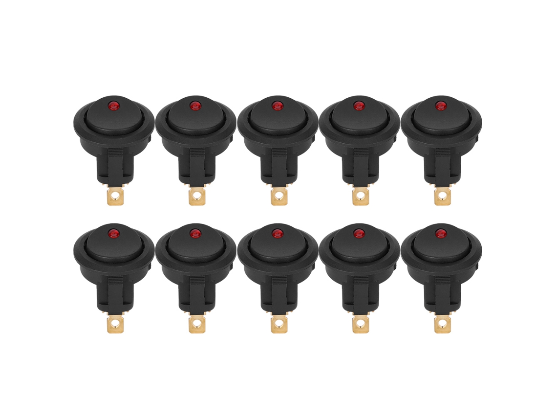 Yncm2026-10 Piezas Interruptor Rocker Redondo On/off 12v Impermeable Spst Con Led 3-pin Terminal Plata