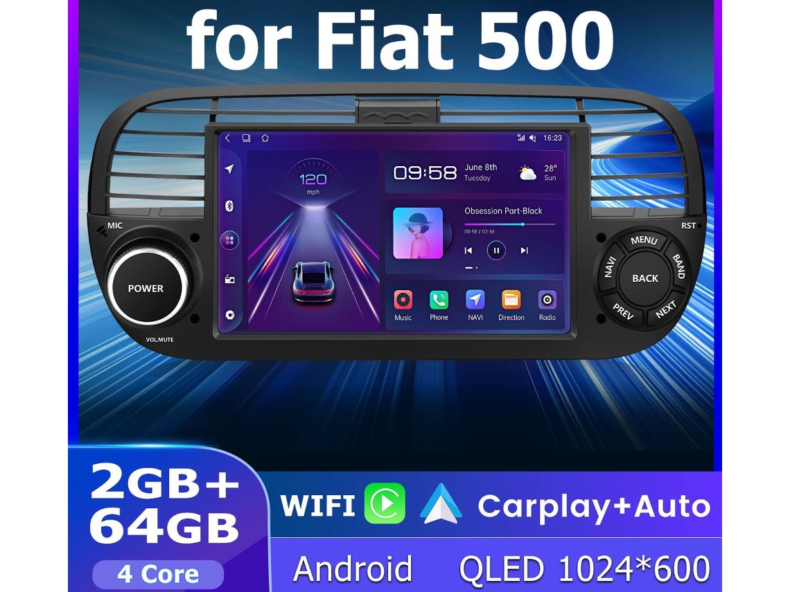 Gps Rádio Android Automotivo Para Fiat 500 2007-2015 Android Auto Sem Fio Wi-fi 4-kern