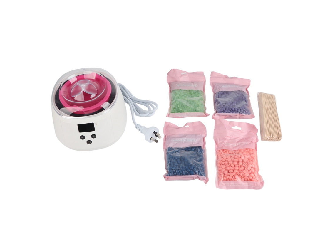 Kit de depilación con cera caliente, cera dura, 4 sobres, para piernas y rostro, enchufe de 100-240 V.