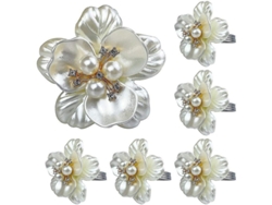 Juego De 6 Servilleteros Con Forma De Flor De Perlas, Ideales Para Bodas, Aniversarios Y Cenas.