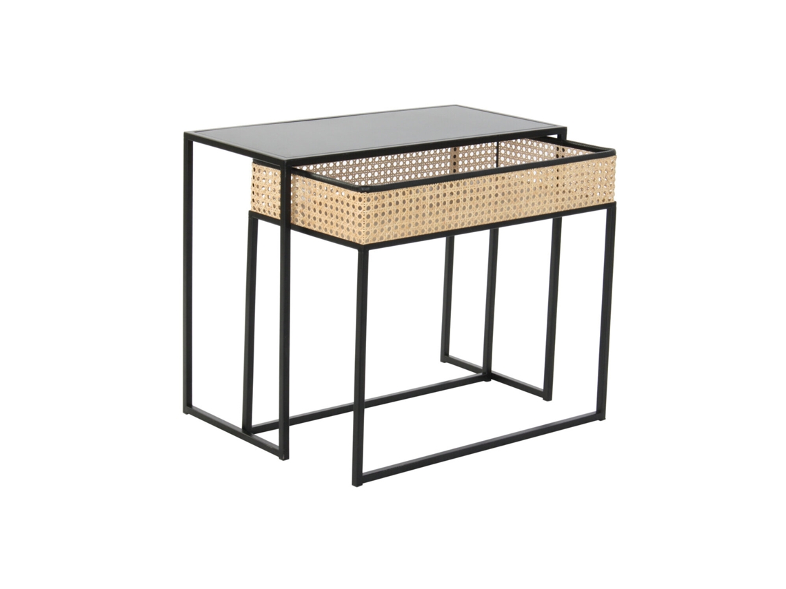 Set 2 Mesa Centro Metal Ratán Rejilla 60x30x50cm