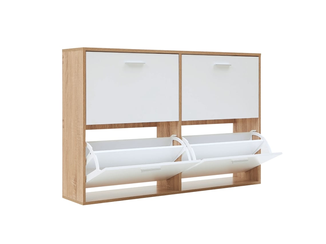 Casabel Zapatero 4 Abatibles Blancas Estructura Madera, Diseño Moderno, Gran Capacidad 24 Pares, Mueble De Entrada Compacto