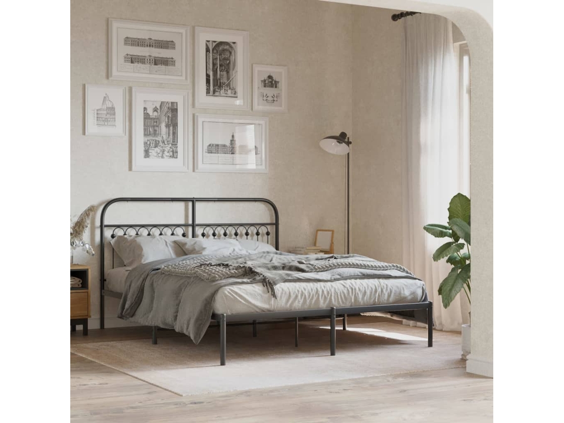 Estructura Cama Sin Colchón Con Cabecero Metal Negro 150x200 Cm