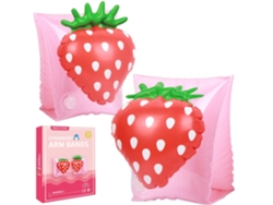 Encantador diseño de fresa, material de PVC duradero y ecológico, manguitos de natación para niños, cómodos flotadores de plástico para piscina.