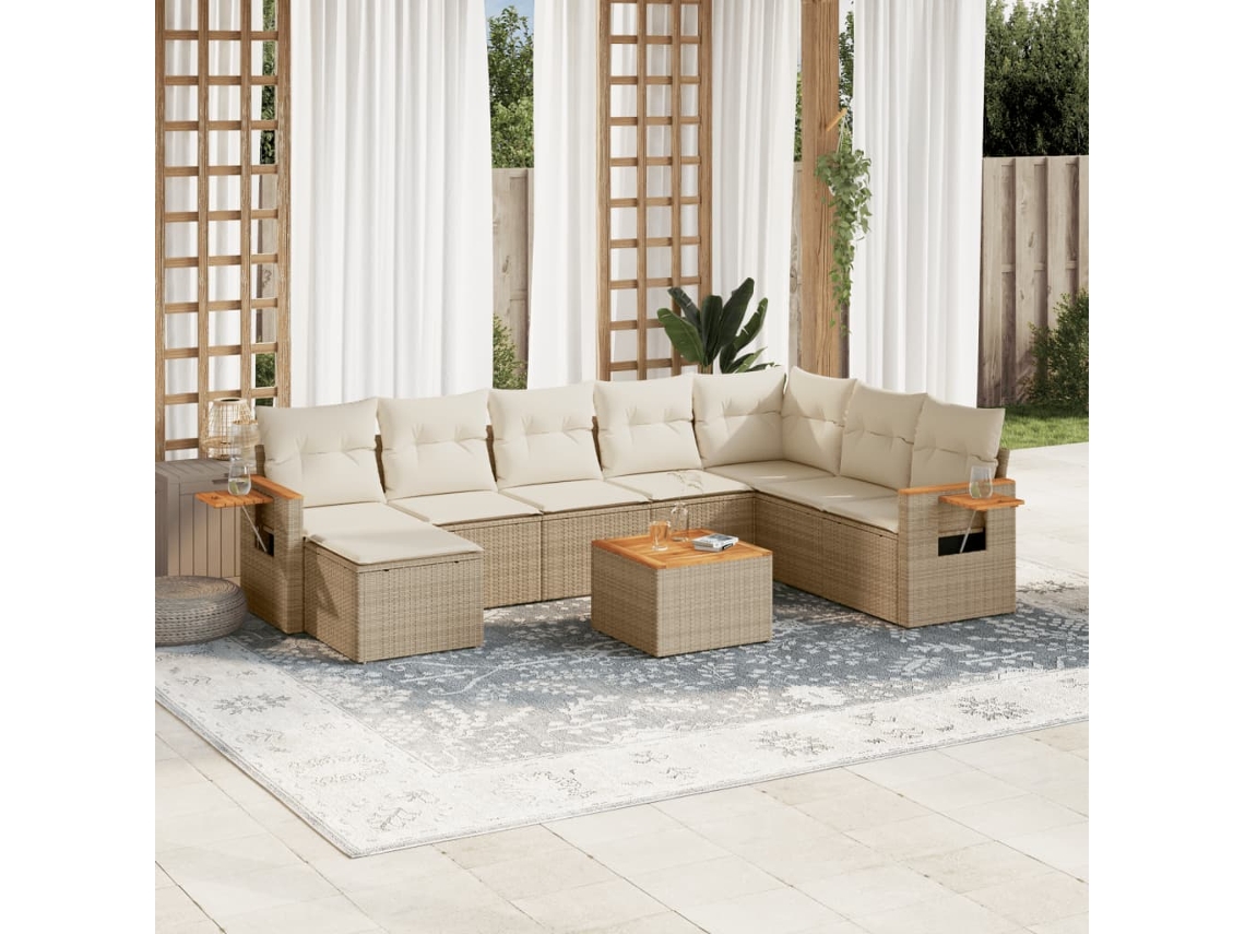 Conjunto de 9 sofás de jardín con cojines de mimbre beige de Dkd Home Decor
